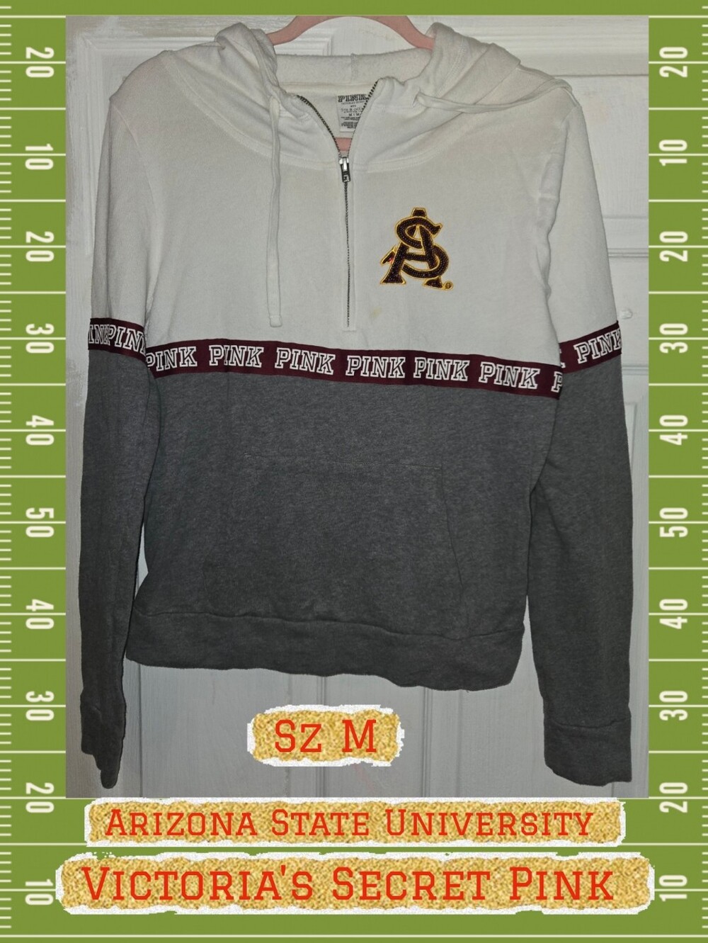 Victoria's Secret PINK Arizona State ASU Half-Zip Hoodie - White, Gray, Maroon